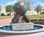 Front view of The Great Commission® fountain and its inscribed base