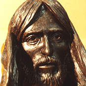 Close-up of Jesus' sculpted face during development of Divine Servant®