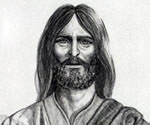 Detail of Jesus' face and upper body in the Fisher of Men® concept drawing