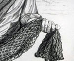 Drawing detail of a hand holding the fishing net