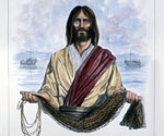 Color study of Fisher of Men® with a red sash and dark fishing net