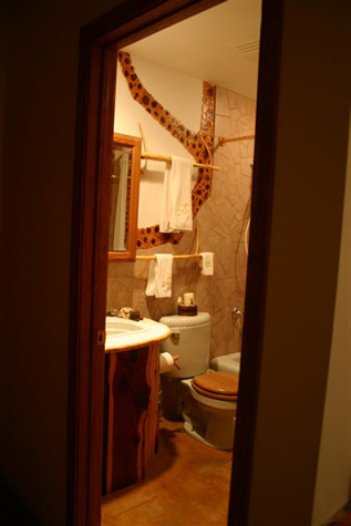 View through a doorway into the Greiners' bathroom