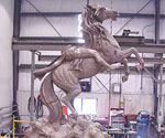 Assembled rearing horse and rider inside the foundry