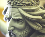 Close-up of The Coming King® model's crowned head, beard and flowing hair