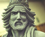 Close-up of The Coming King® model's crowned head, beard and flowing hair