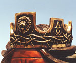 Decorated crown showing relief symbols, lettering and thorn-like bands