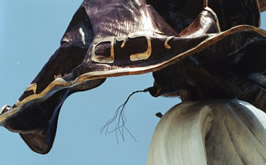 Close-up of the bronze horse's head and bridle