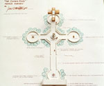 Sketch of the hollow cross design with handwritten notes