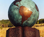 The Great Commission® showing the Americas on the globe above the Bible base