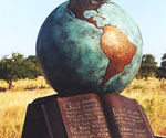 The Great Commission® showing the Americas on the globe above the Bible base