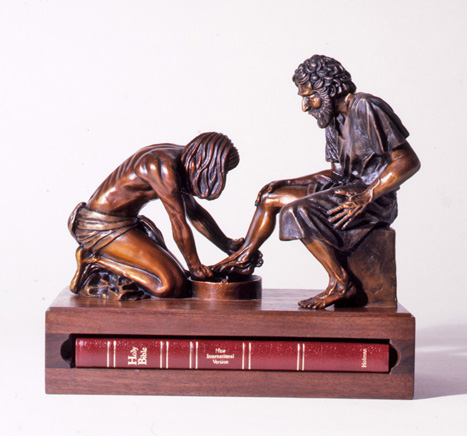 Small Divine Servant® bronze sculpture mounted on a Bible-shaped base