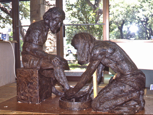 Wax Divine Servant® figures showing Jesus washing Peter's feet