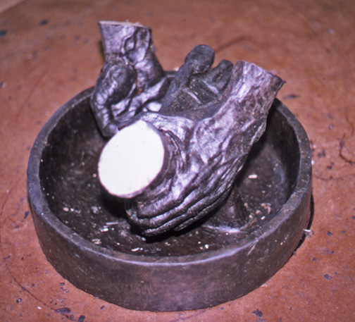 Detail of the sculpted hands, foot and basin for Divine Servant®